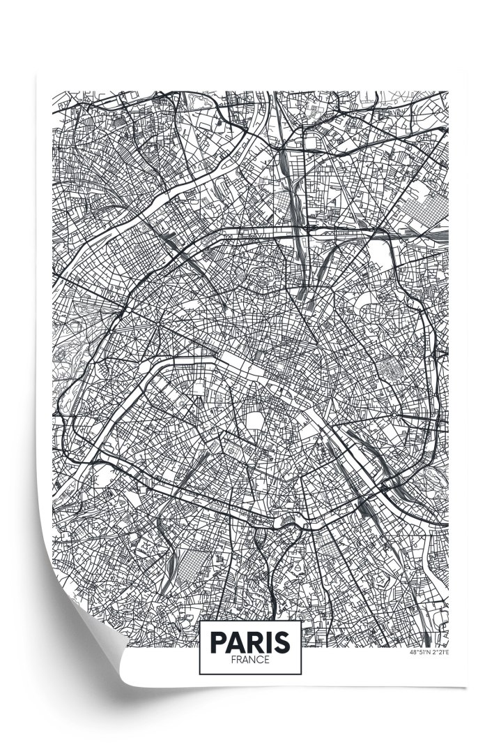 Plakat Paryż - Czarno-Biały Plan Miasta