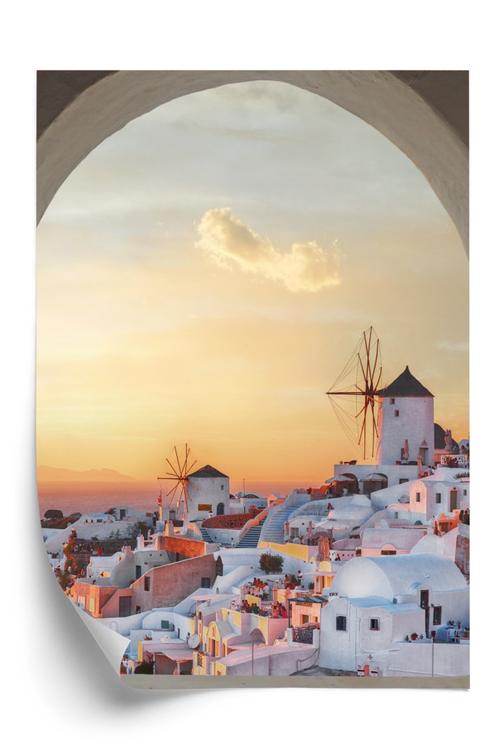 Plakat Oia Na Santorini O Zachodzie Słońca