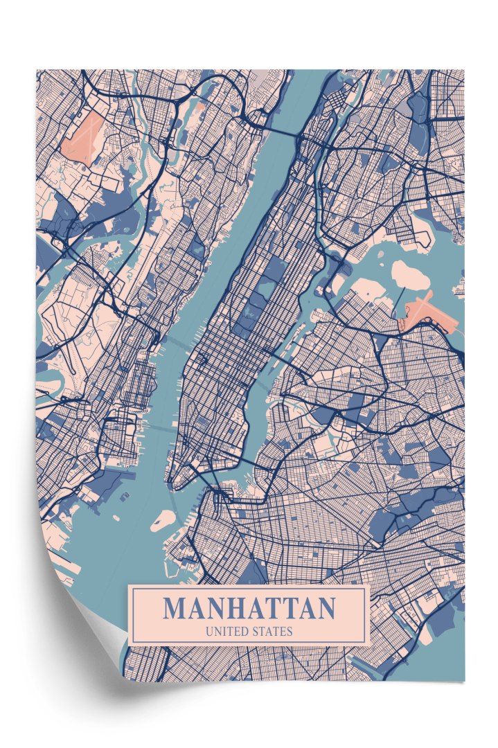 Plakat Mapa Manhattanu Nowy Jork W Stylu Vintage