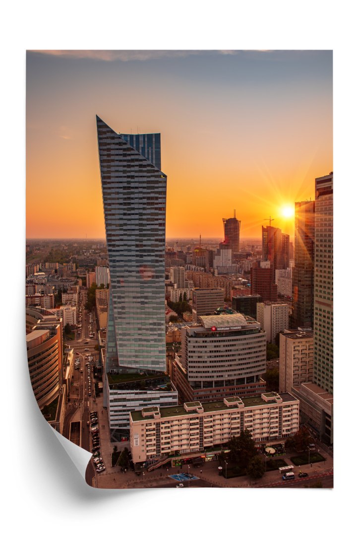 Plakat Wieżowce W Warszawie O Zachodzie Słońca