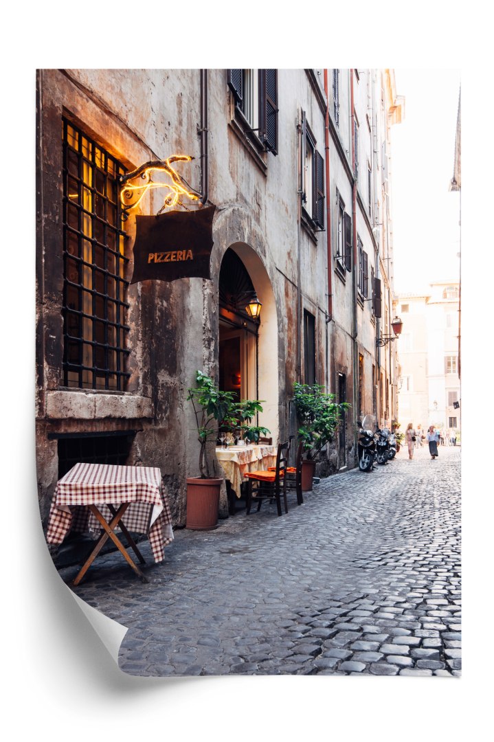 Plakat Klimatyczna Uliczka W Rzymie Z Kawiarnią