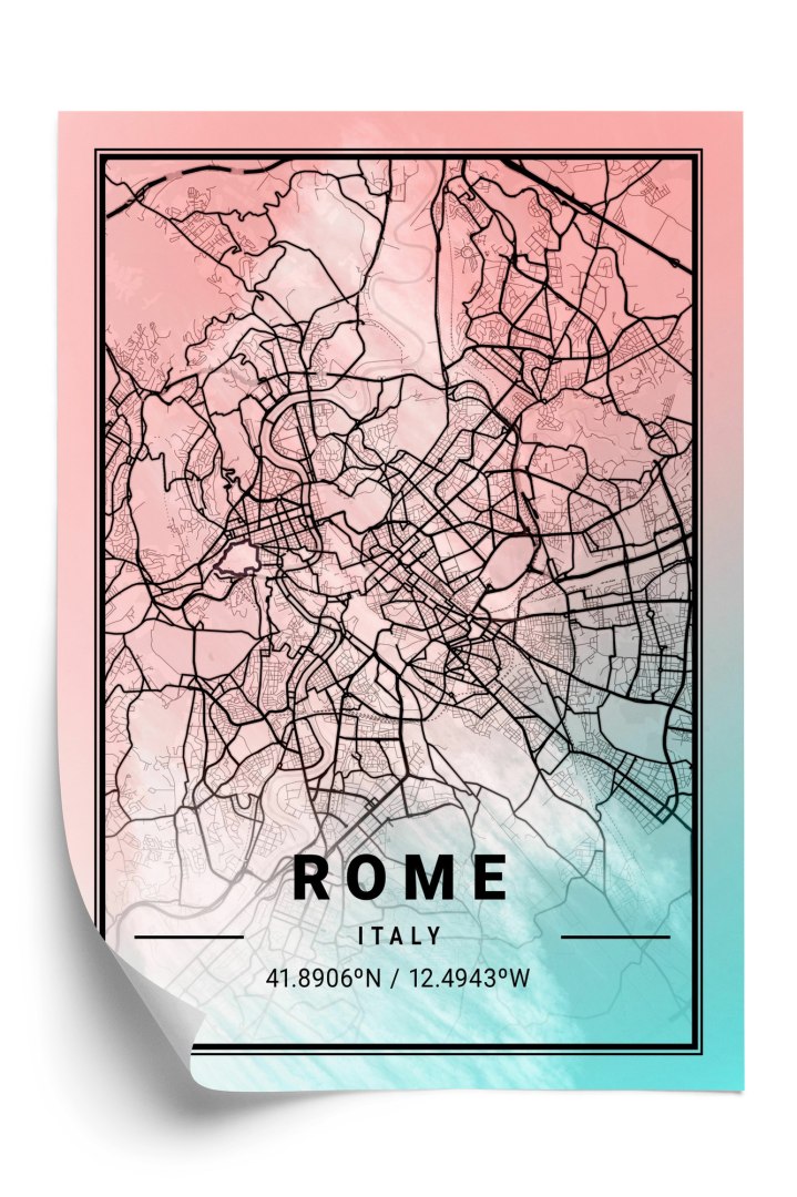 Plakat Mapa Rzymu Na Akwarelowym Tle