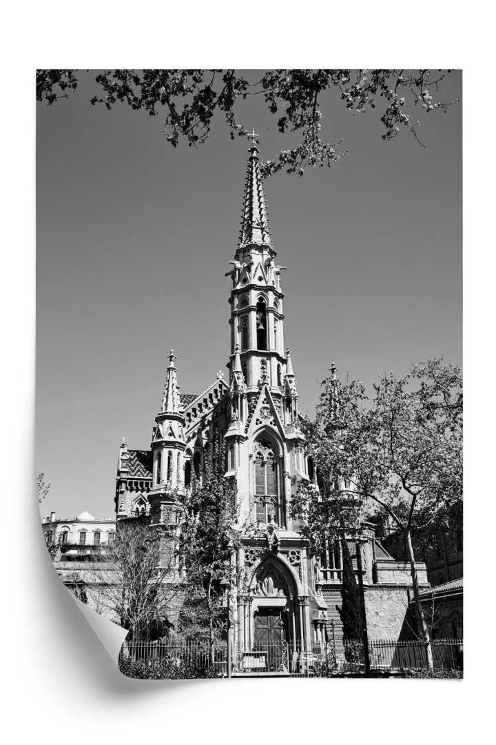 Plakat Czarno Biały Kościół W Barcelonie