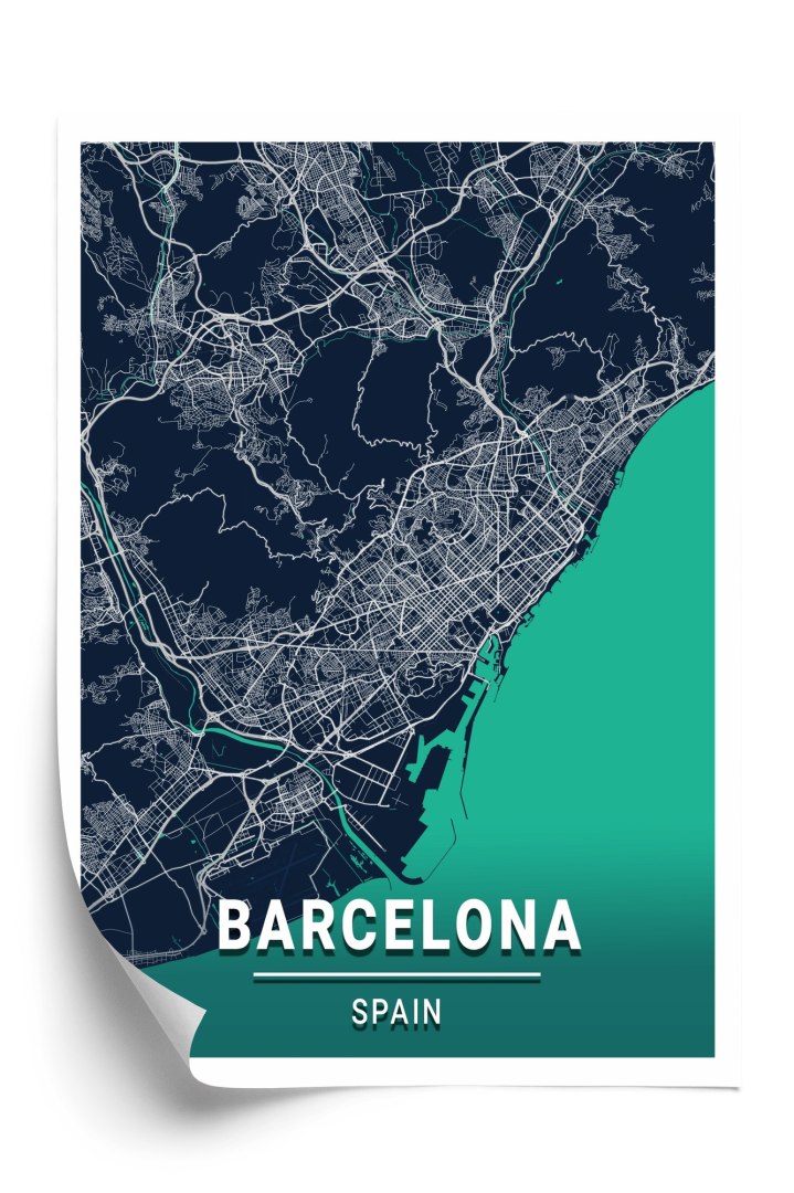 Plakat Granatowa Mapa Barcelony