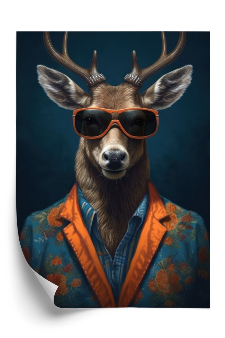 Plakat Jeleń W Okularach I Eleganckim Ubraniu