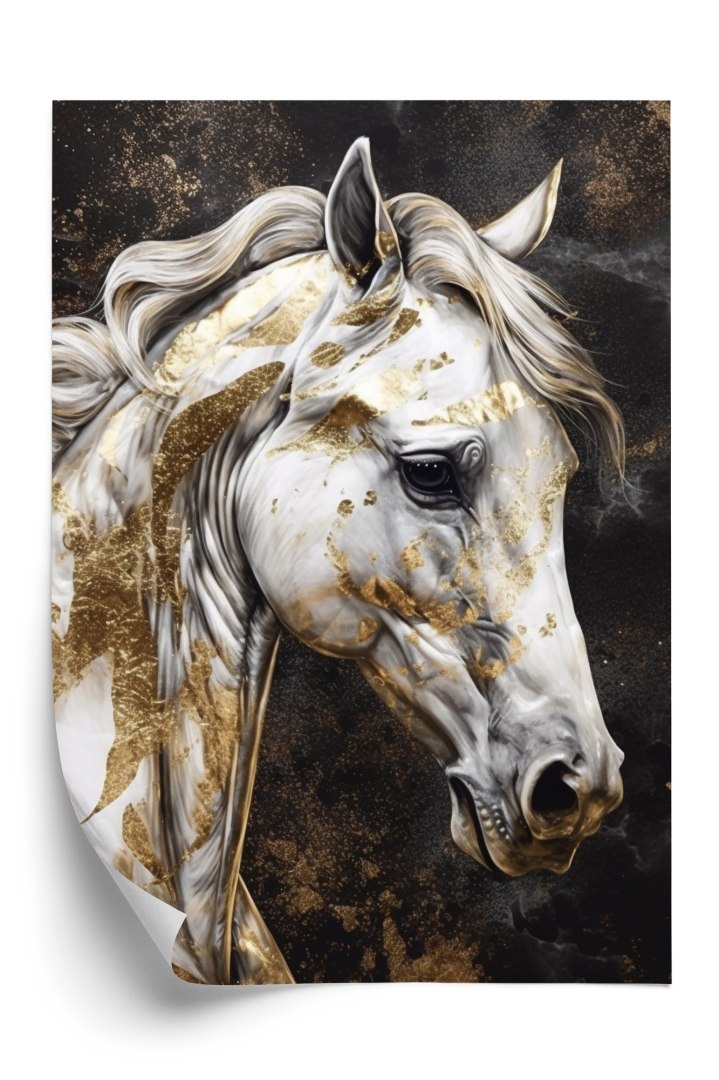 Plakat Biały Koń Ze Złotem