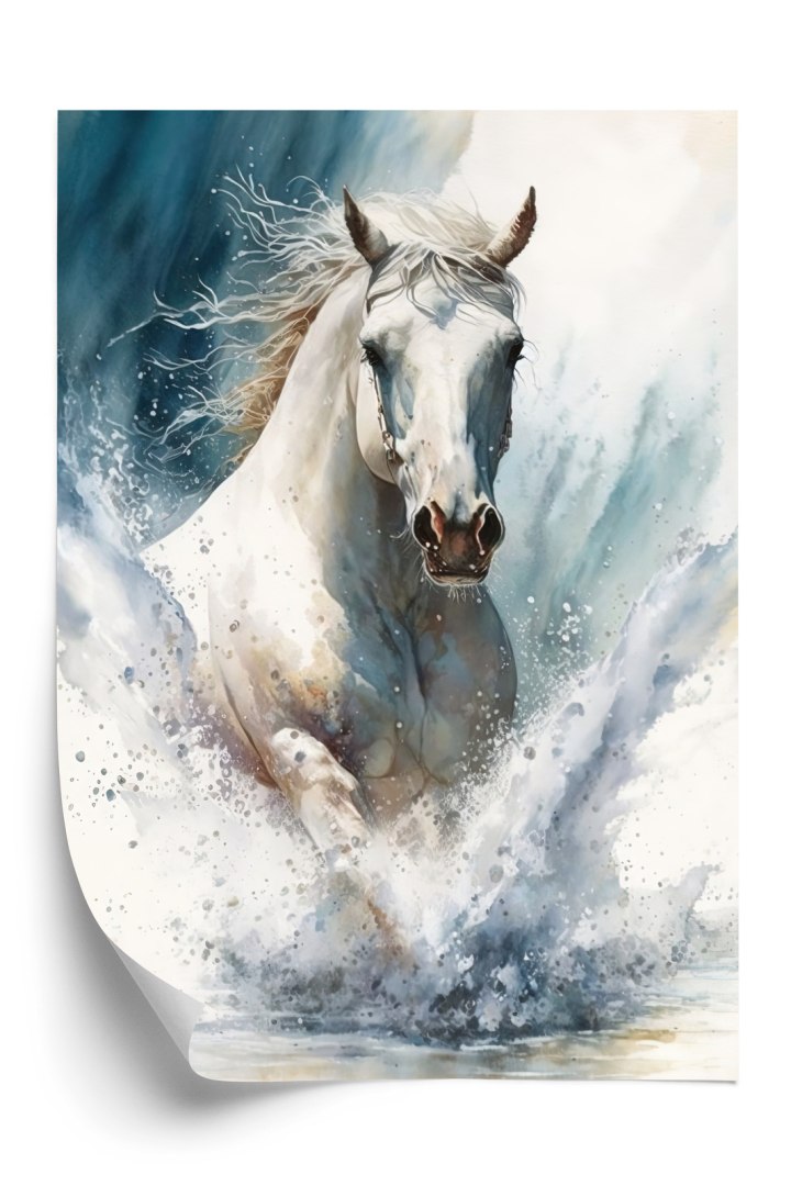 Plakat Koń Biegnący W Wodzie