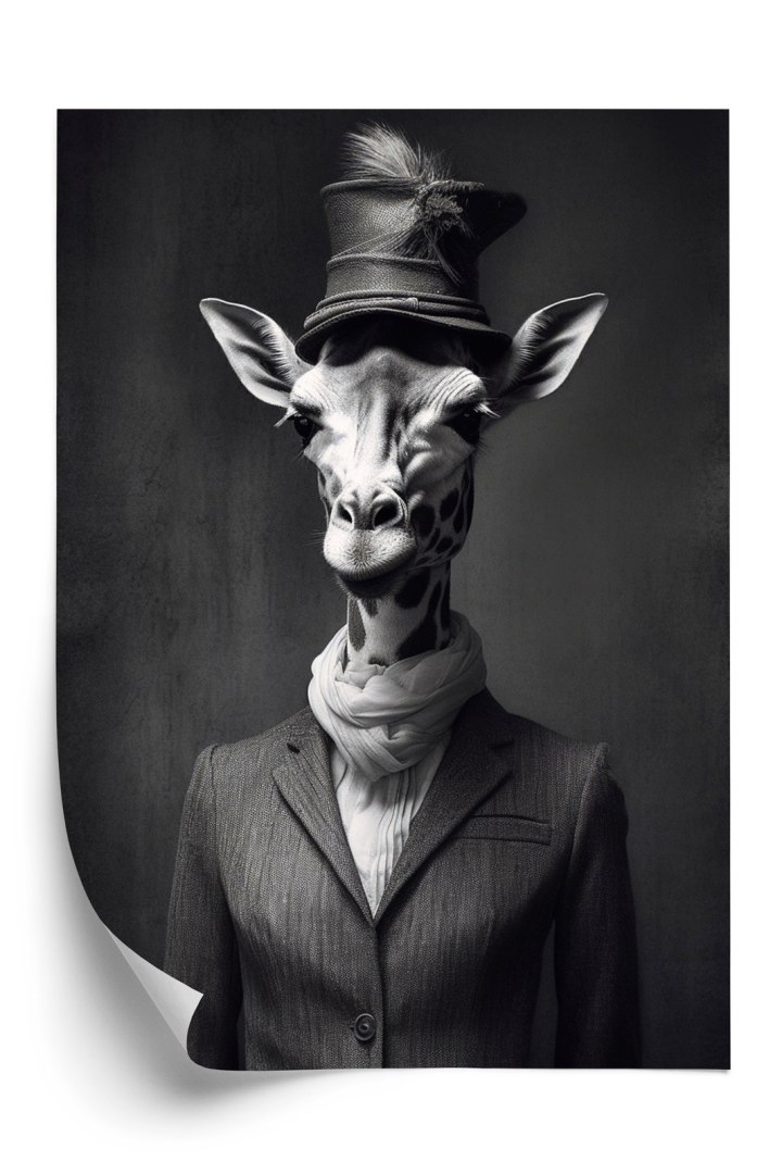 Plakat Elegancka Żyrafa W Ubraniu I Kapeluszu