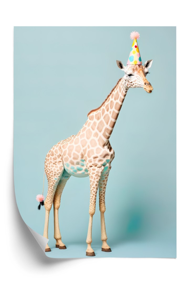 Plakat Żyrafa W Czapce Urodzinowej