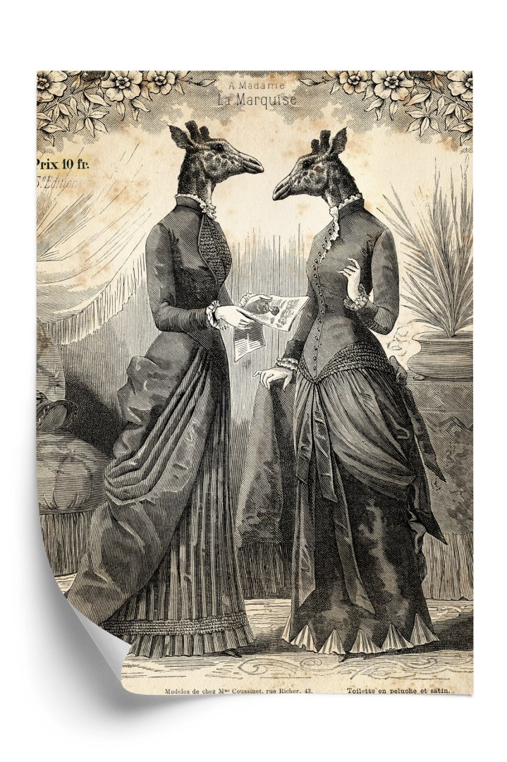 Plakat Ilustracja Z Żyrafami Vintage