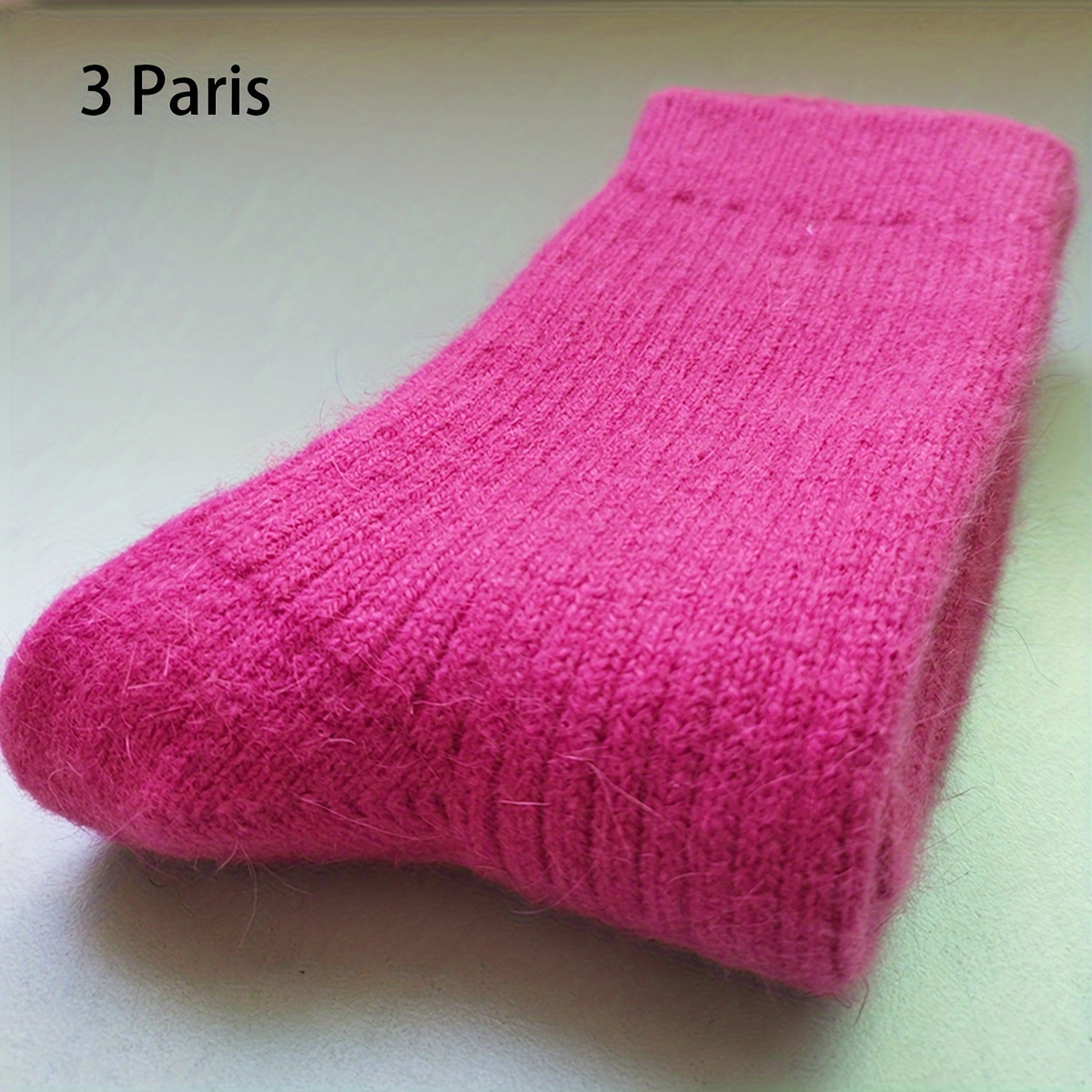 TEMU Zimowe Termiczne Skarpety Damskie z Nadrukiem Króliczej Sierści – Super , Średniej Długości, Jednokolorowe w Paski Boczne, Elegancki Design na