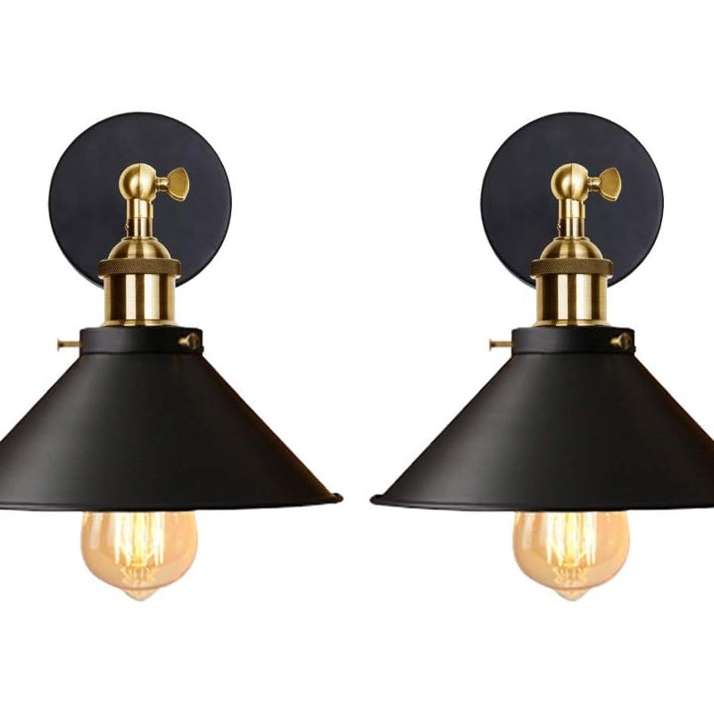 Zestaw 2 czarnych kinkietów w stylu industrialnym – odlew metalowy, obrót o 180°, design Edisona, żarówki nie są dołączone