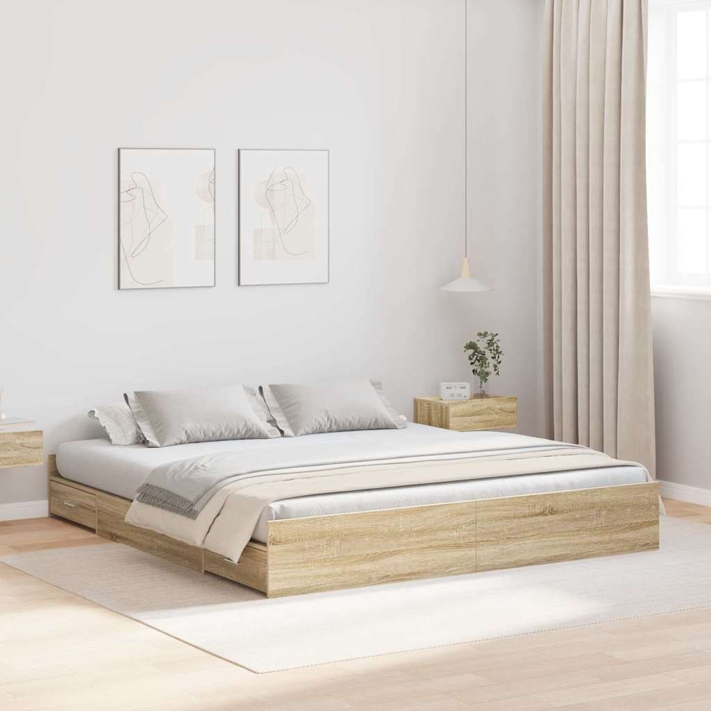 Rama łóżka z miejscem na przechowywanie dąb sonoma 200 x 200 cm