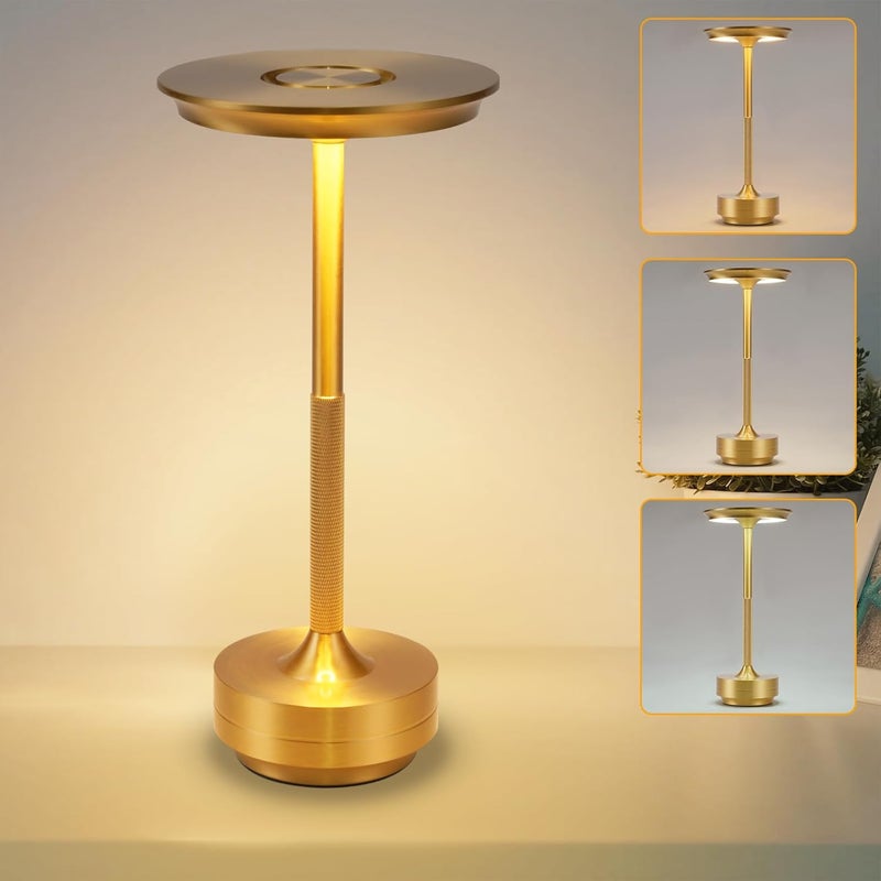 Bezprzewodowa lampka nocna, lampka stołowa zasilana bateryjnie - Lampa LED z funkcją ściemniania dotykowego i akumulatorem USB, złota lampka stołowa n
