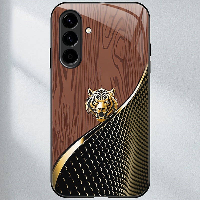 TEMU Etui na telefon kompatybilne z for Samsung A56 5G, twarda obudowa ze szkła hartowanego, łuska Złotego Tygrysa w kolorze brązowym