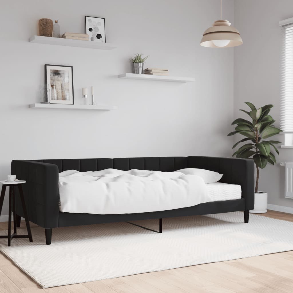 Sofa z materacem do spania, czarna, 100x200 cm, aksamit