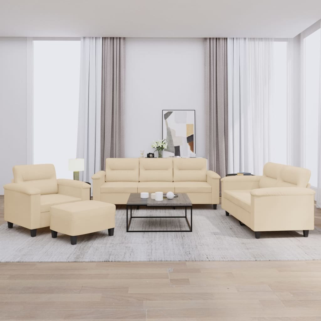 4-cz. komplet wypoczynkowy z poduszkami, kremowy, mikrofibra