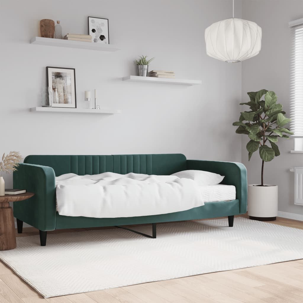 Sofa z materacem do spania, ciemnozielona, 100x200 cm, aksamit