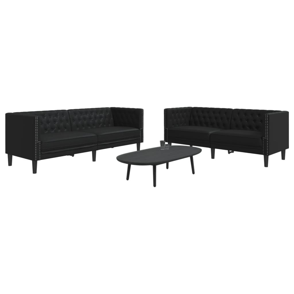 2-cz. zestaw wypoczynkowy Chesterfield, czarny, sztuczna skóra