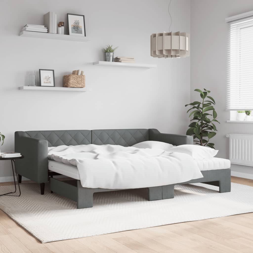 Sofa rozsuwana z materacami, ciemnoszara, 90x190 cm, tkanina
