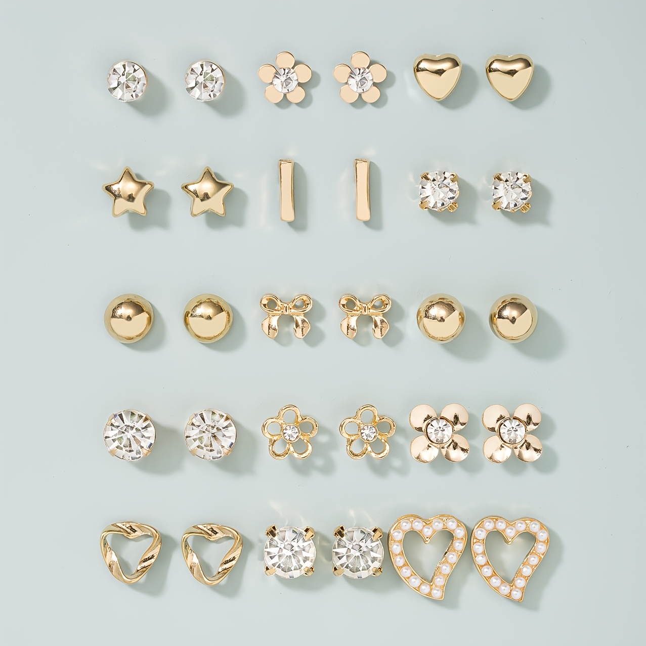 TEMU Zestaw 30 szt. kolczyków, modne, proste, wieloczęściowy zestaw, w kształcie , urocze małe kwiatki, małe gwiazdki, motylkowy węzeł, damskie