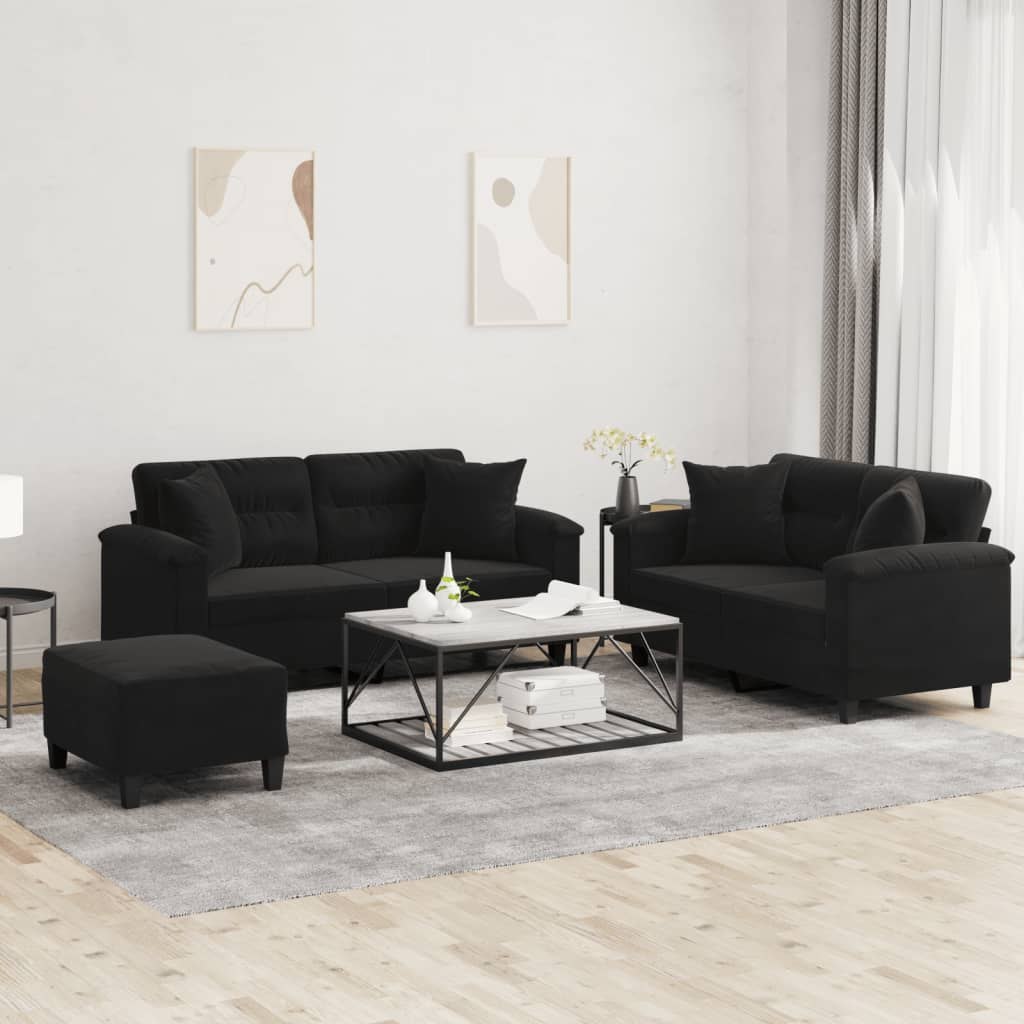 3-częściowy komplet wypoczynkowy, czarny, mikrofibra