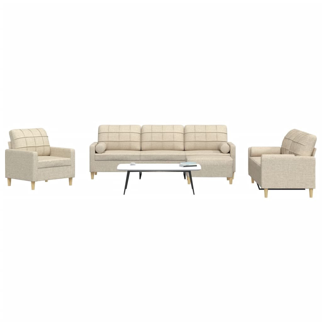 4-cz. zestaw sof z podnóżkiem i poduszkami, kremowy, tkanina