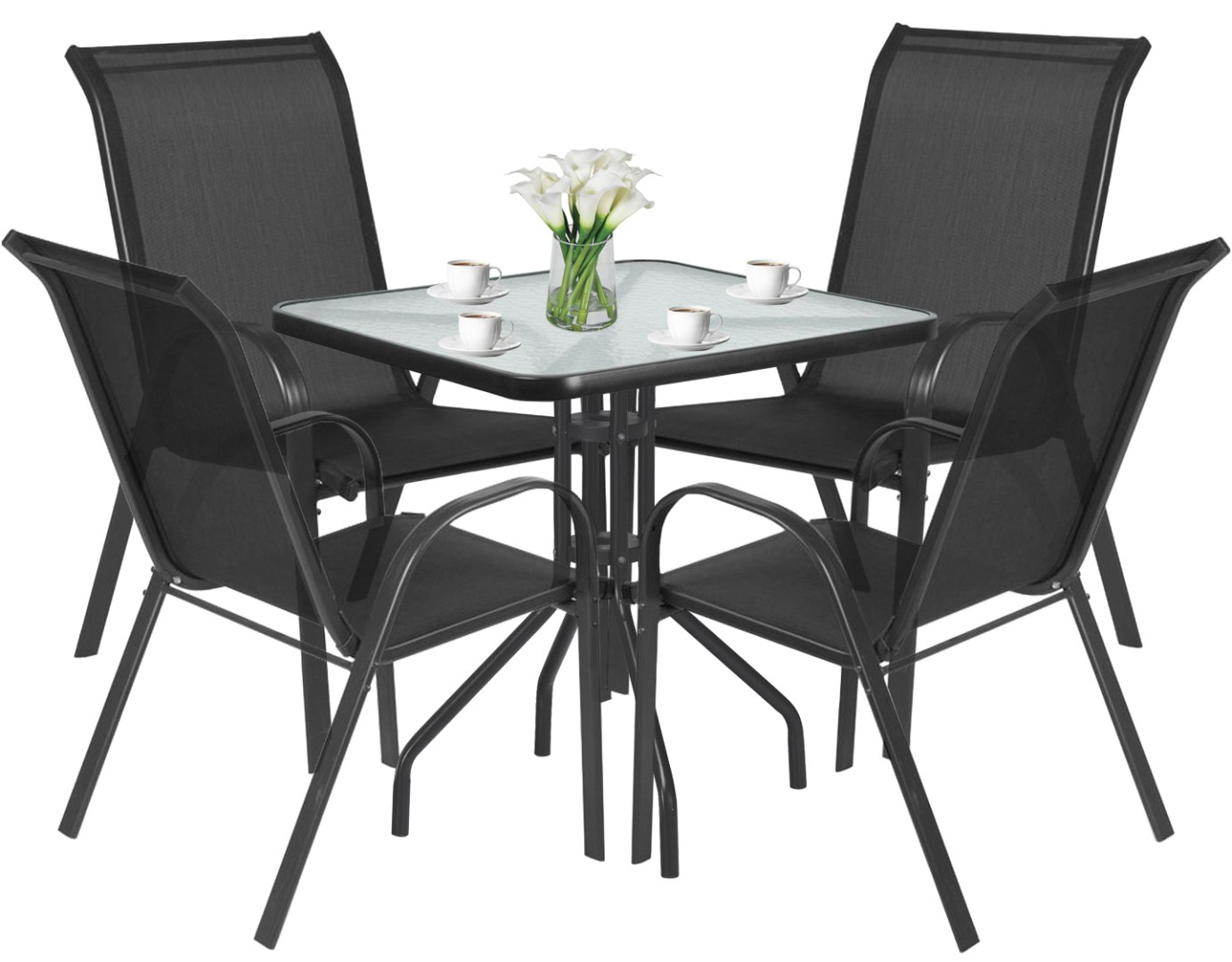 Stół kwadrat ISLAND 70cm + 4x Krzesło SOFIA czarne