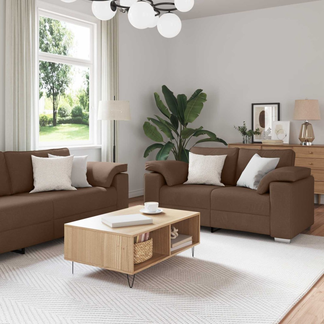 Zestaw Sof 2 pcs Brązowy 219 x 77 x 82 cm tkanina
