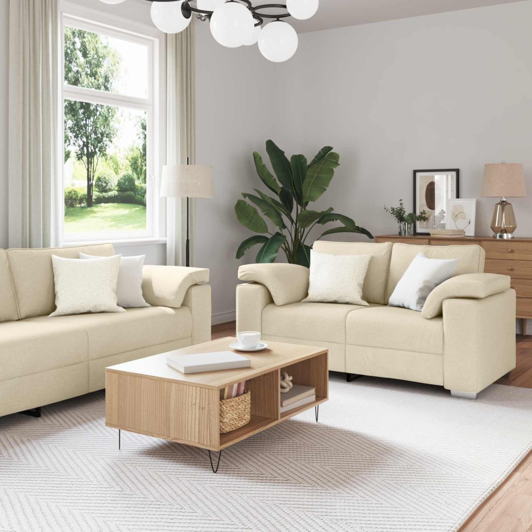 Zestaw Sof 2 pcs Kremowy 219 x 77 x 82 cm tkanina