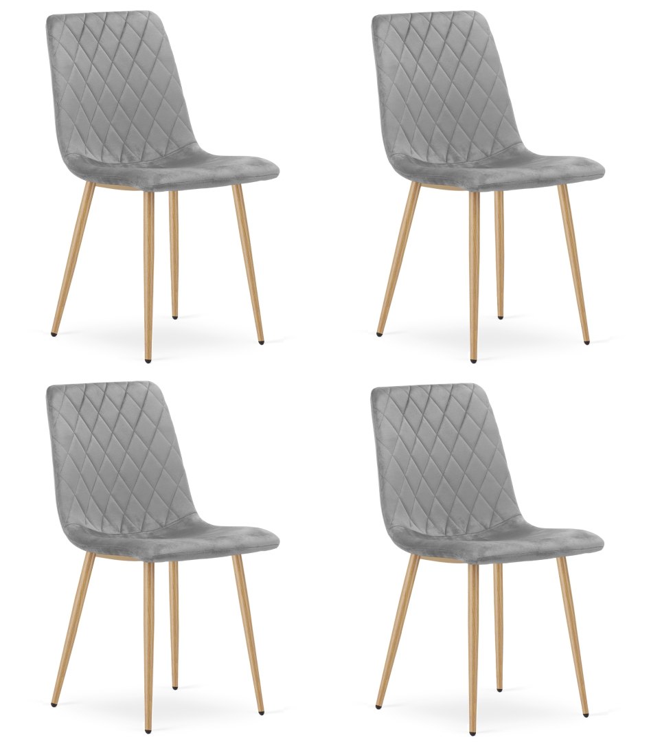 Krzesło TURIN - jasny szary aksamit / nogi kolor drewna x 4