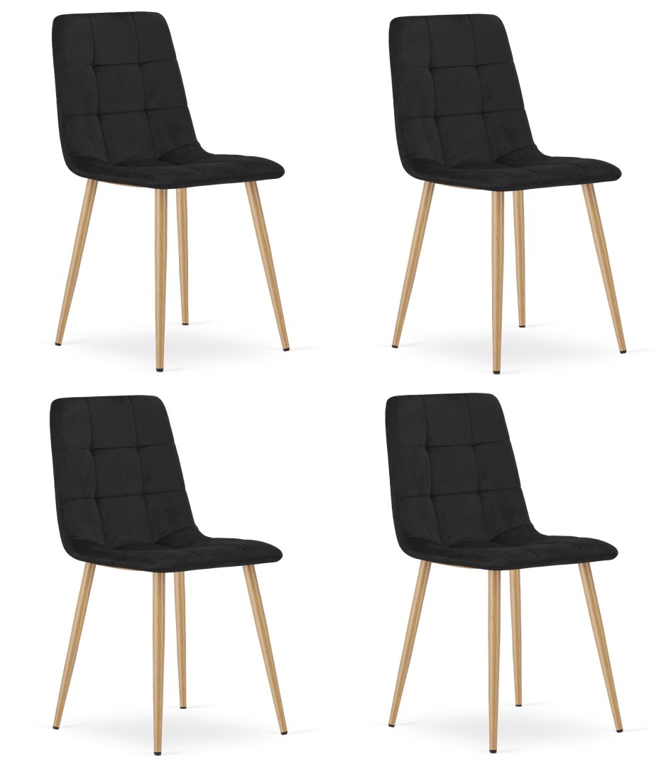 Krzesło KARA - czarny aksamit / nogi kolor drewna x 4