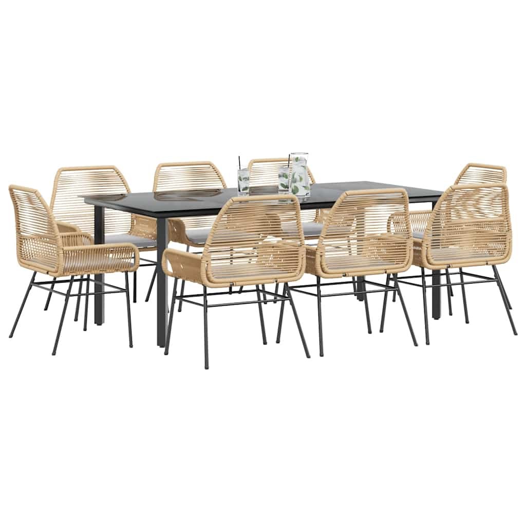 9-częściowy zestaw ogrodowy poduszkami brązowy polirattan szkło 3334575