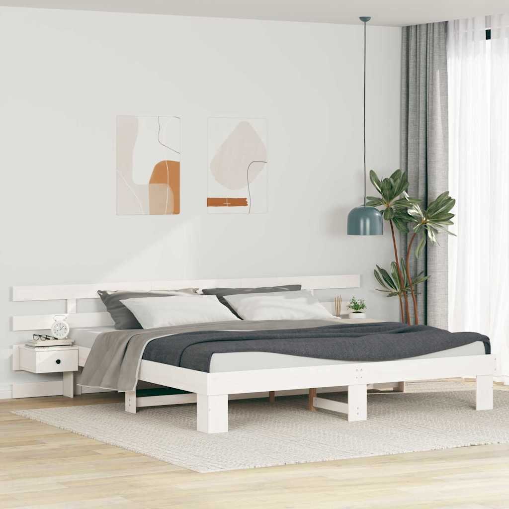 Ramka łóżka Z zagłówkiem Biały 180 x 200 cm Lite drewno sosnowe