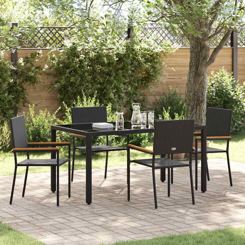 Zestaw do jadalni w ogrodzie 5 pcs Czarny polirattan 3365390