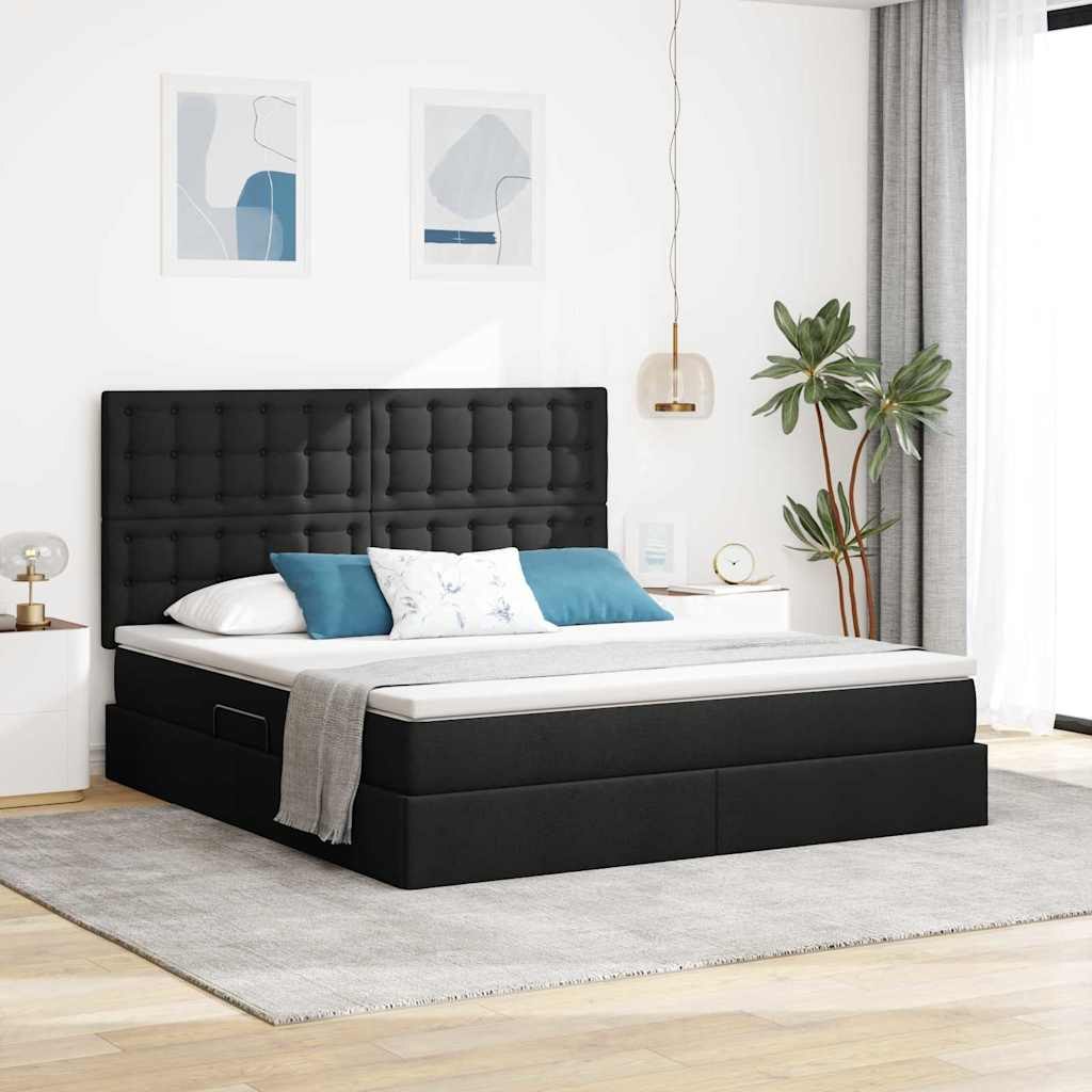 Łóżko z miejscem na przechowywanie i LED Czarny 160 x 200 cm