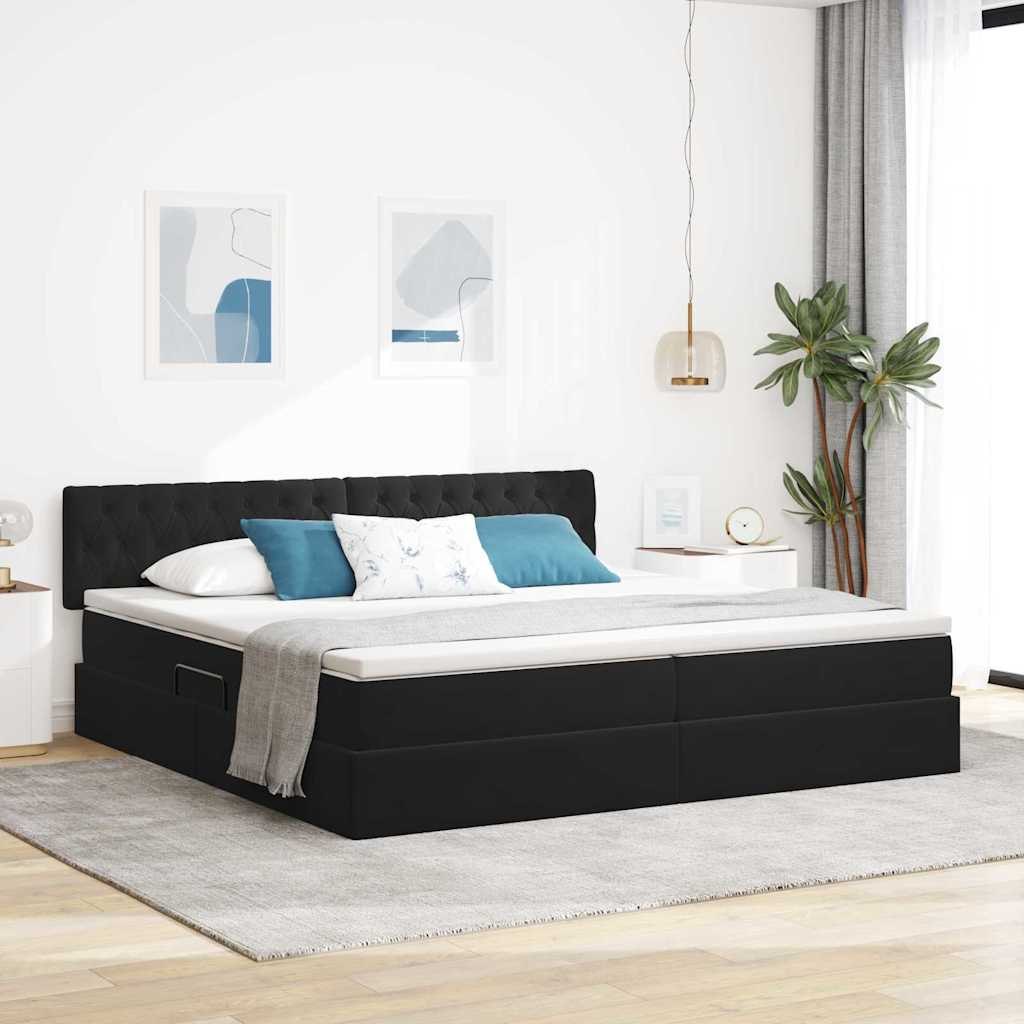 Łóżko Ze LED Lights Z zagłówkiem Czarny 200 x 200 cm Aksamit