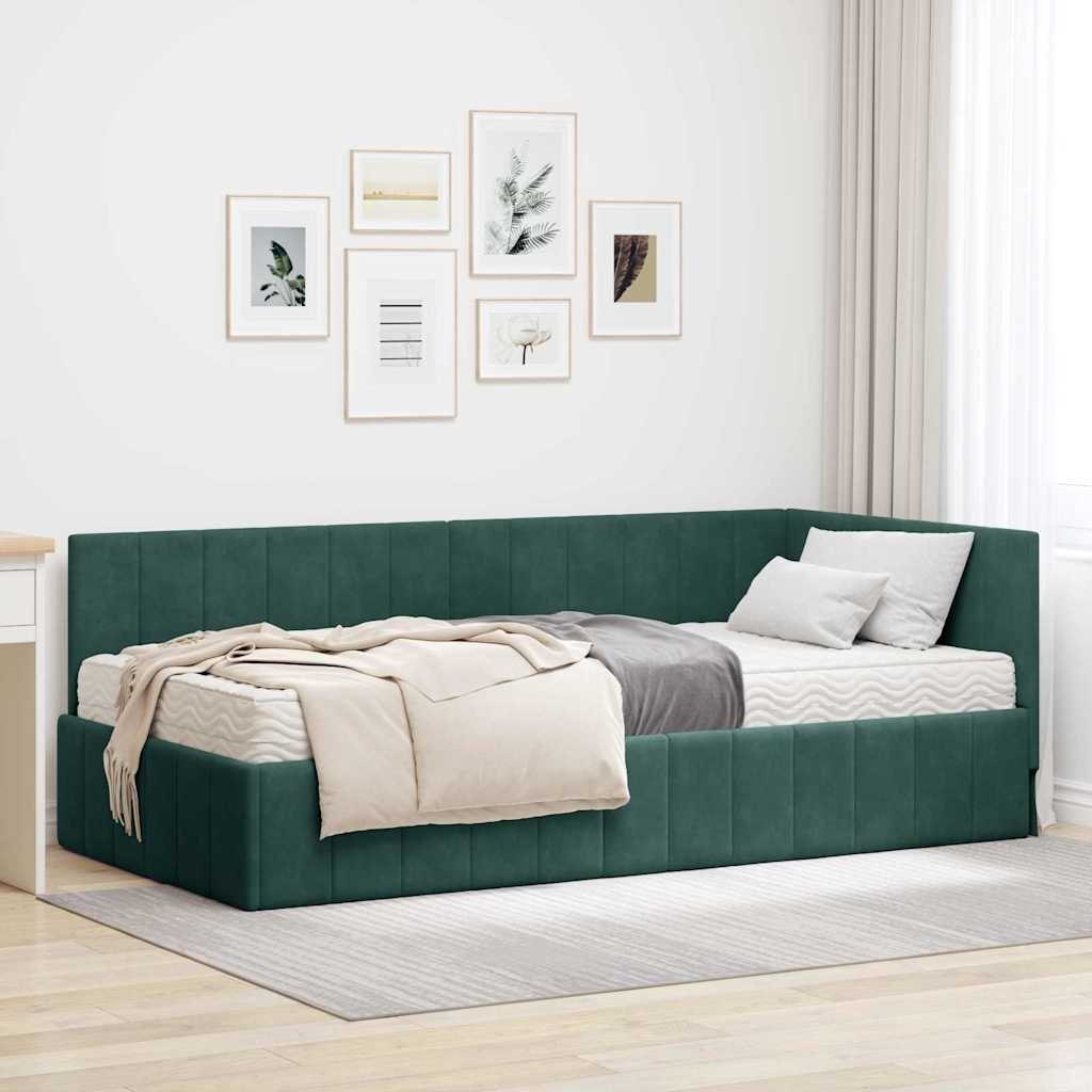 Rama Łóżka Narożnego z Materacem 2 pcs Zielony Aksamit