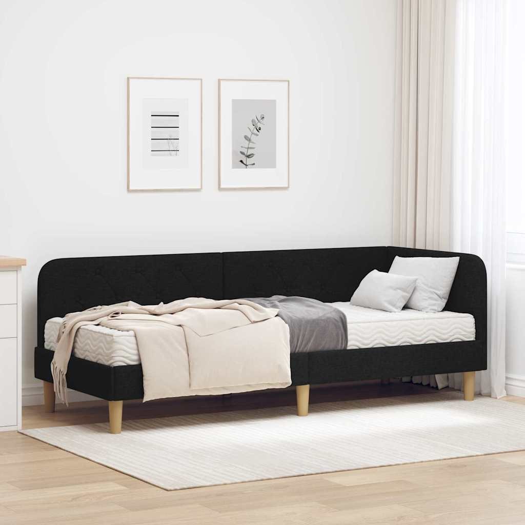 Rama łóżka narożnego z materacem Czarny 80 x 200 cm tkanina
