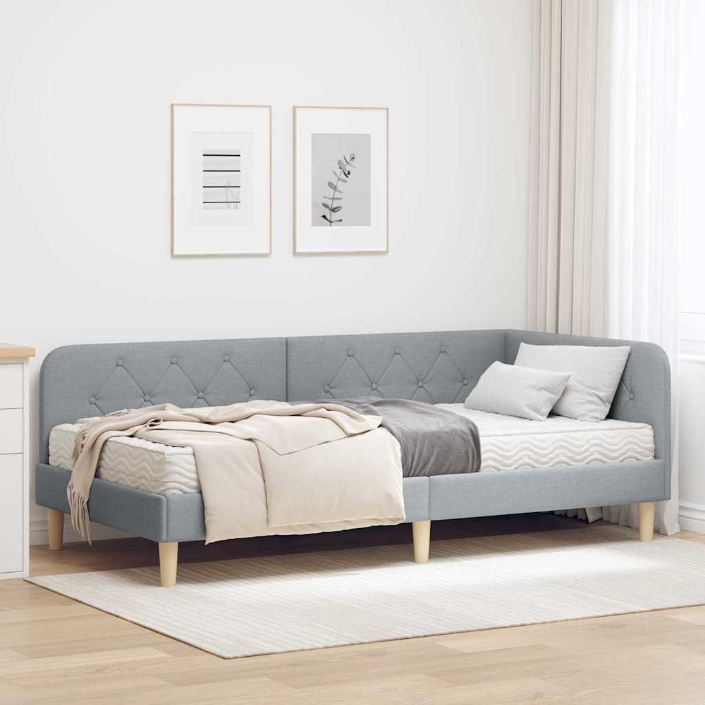 Rama łóżka narożnego z materacem Jasnoszary 90 x 200 cm tkanina
