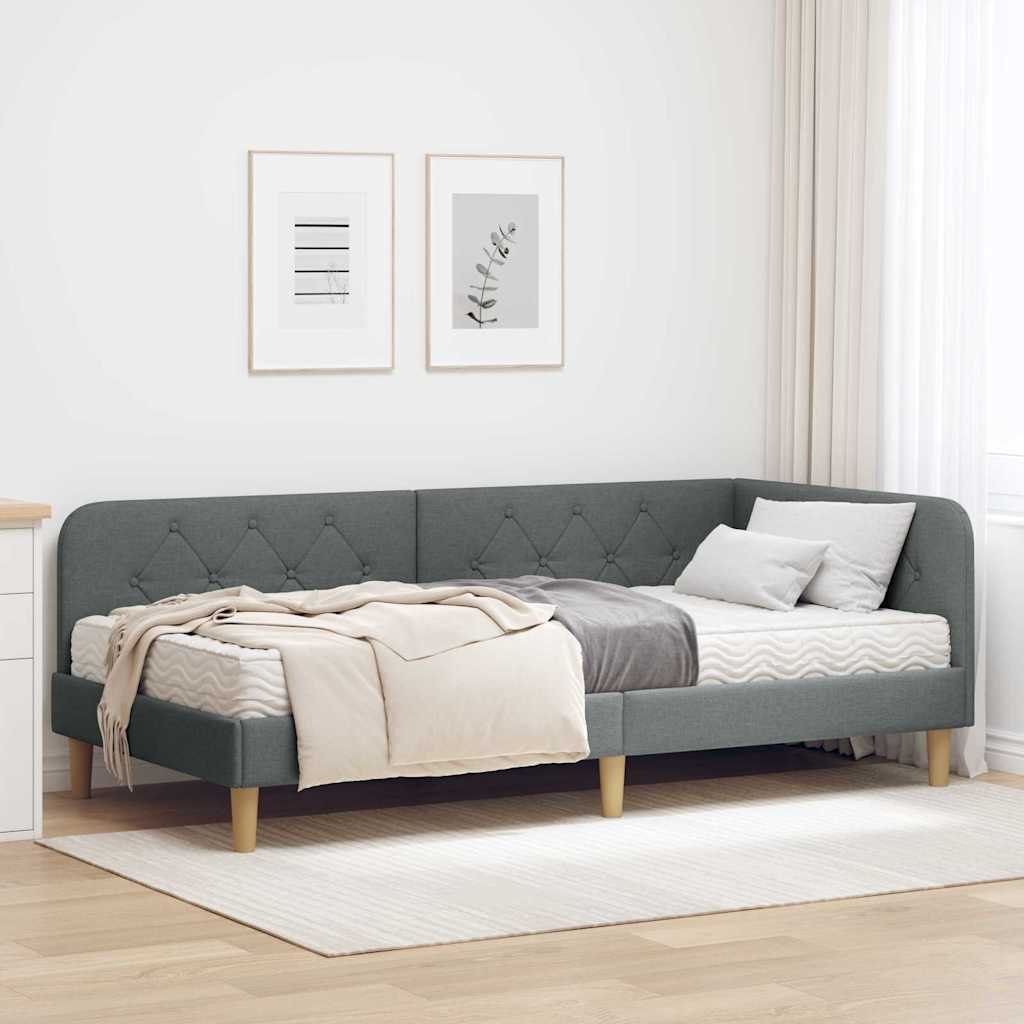 Rama łóżka narożnego Ciemnoszary 90 x 200 cm tkanina