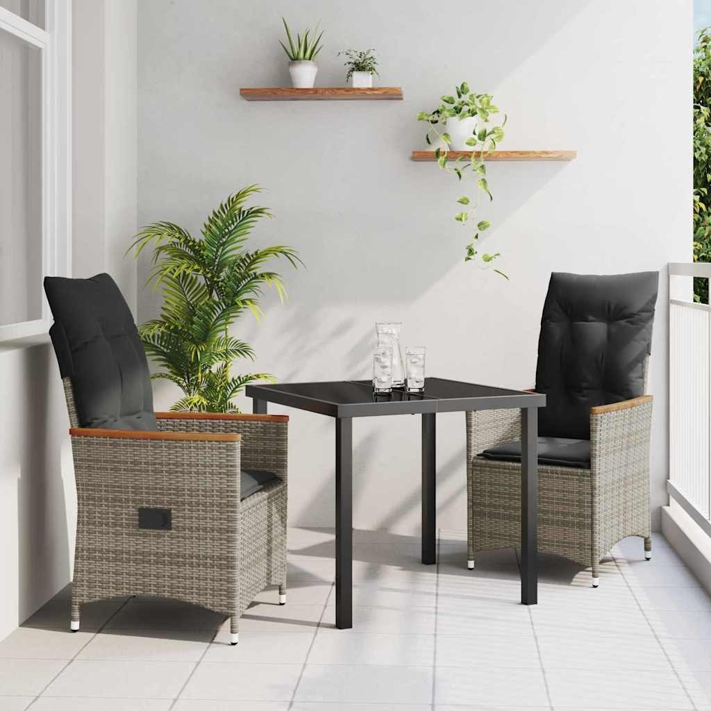 Zestaw do jadalni w ogrodzie z poduszką 3 pcs Szary polirattan 3379618