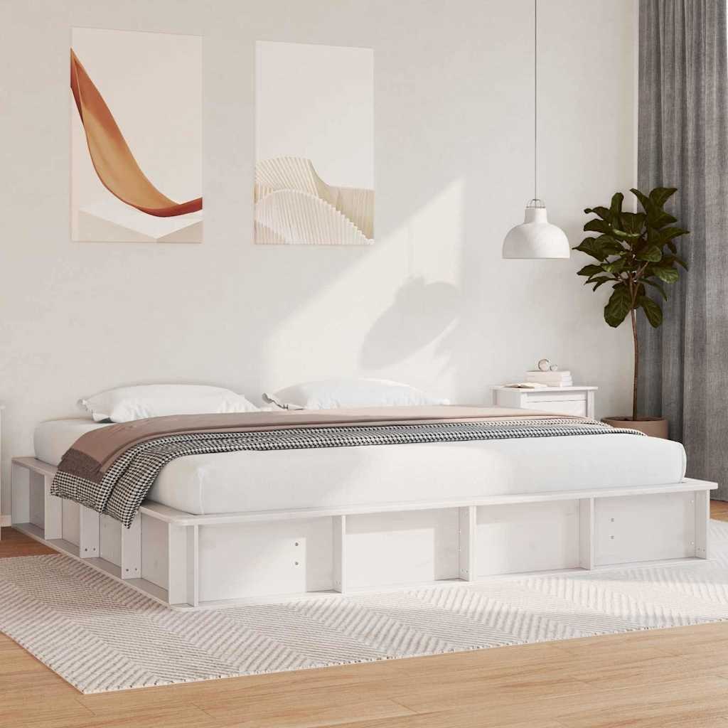 Ramka łóżka Biały 200 x 200 cm Lite drewno sosnowe