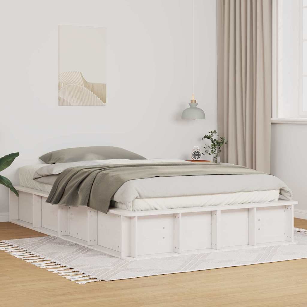 Ramka łóżka Biały 135 x 190 cm Lite drewno sosnowe
