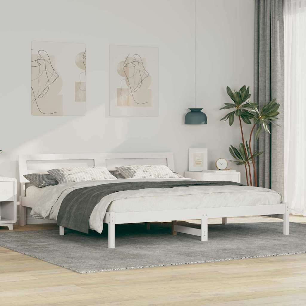 Ramka łóżka Z zagłówkiem Biały 200 x 200 cm Lite drewno sosnowe