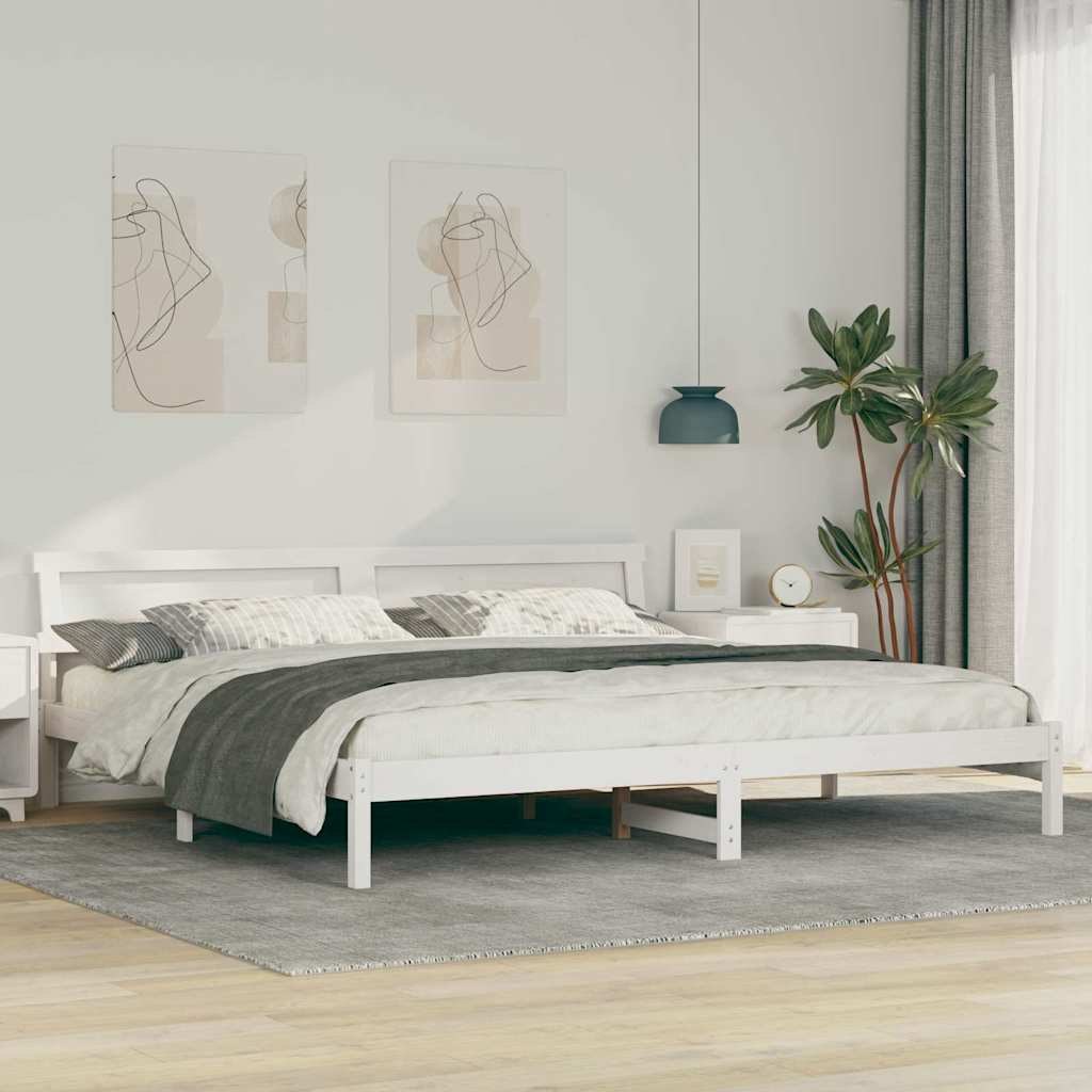 Ramka łóżka Z zagłówkiem Biały 200 x 200 cm Lite drewno sosnowe