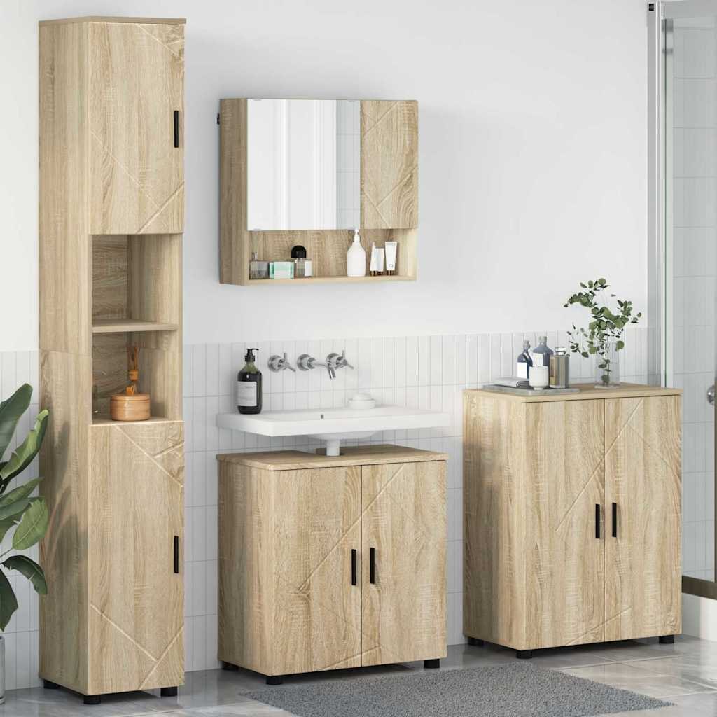 Zestaw mebli łazienkowych Montowane na ścianie 4 pcs Dąb Sonoma