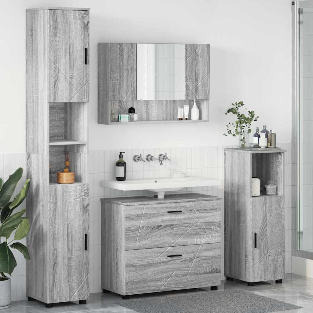 Zestaw mebli łazienkowych z szufladą z półką 4 pcs Szary Sonoma