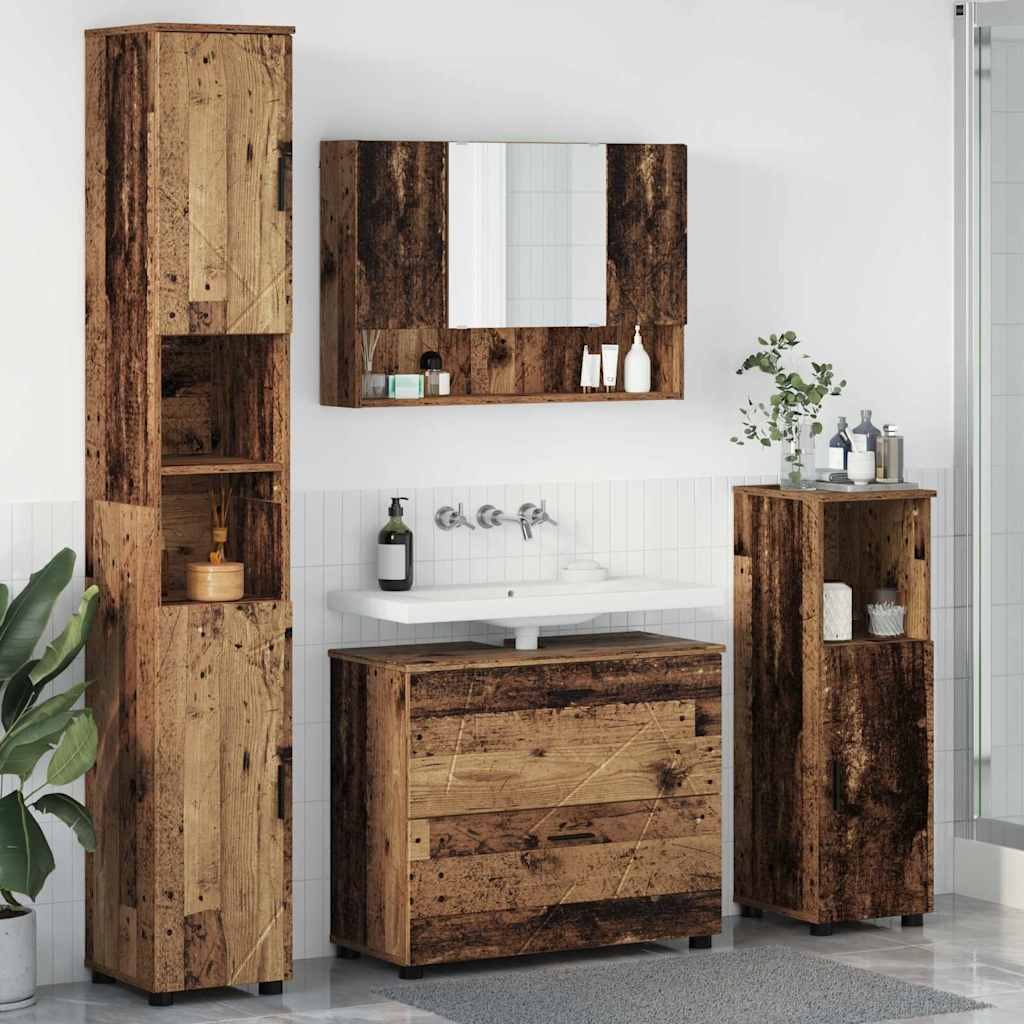 Zestaw mebli łazienkowych z szufladą z półką 4 pcs Stare drewno