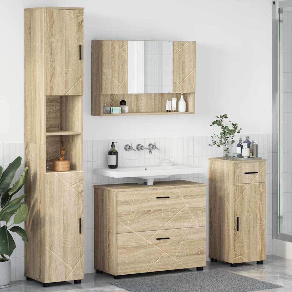Zestaw mebli łazienkowych z szufladą z półką 4 pcs Dąb Sonoma